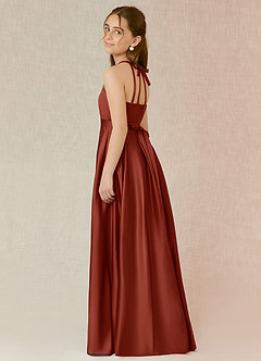 Azazie Arianthe Junior Terracotta A-Line with Pockets Stretch Satin Dress image3