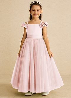 Azazie Jujube vestidos de niña de las flores Vestido de Rosa Rubor de Tul de Corte En A con Perla image3