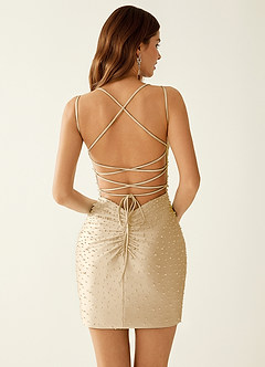 Ophelie Champagne Stretch Satin V-neck Beading Corset Mini Dress image7