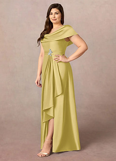 Azazie Branford Abiti per la Madre della Sposa Abito A-Line in Raso Elasticizzato Plissettato Canarino image11