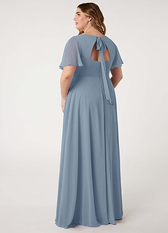 Azazie Kimber Bridesmaid Dresses Dusty Blue A-Line Flounce Sleeve Chiffon Dress image12