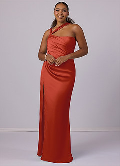 Barbie ♥ Azazie Bridesmaid Dresses Rust Mermaid One Shoulder Stretch Satin Dress image6