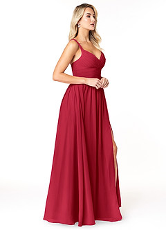 Azazie Chanel Brautjungfernkleider A-Linie Plissee Chiffon Kleid Scharlachrot image4
