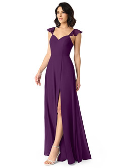 Azazie Everett Brautjungfernkleider A-Linie V-Hals Gerüscht Chiffon Kleid Traube image3
