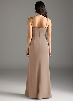 Azazie Rhoda Bridesmaid Dresses Taupe Sheath Pleated Stretch Crepe Dress image6