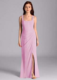 Azazie Mero Junior Vestido de Rosa Caramelo de Gasa de Corte Sirena con Plisado image4