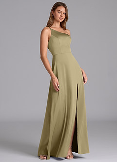 Azazie Trina Bridesmaid Dresses Moss Green A-Line One Shoulder Stretch Satin Dress image4