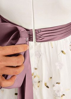 Azazie Pollie Flower Girl Dresses Ivory Vintage Mauve A-Line Bow Tulle Dress image7