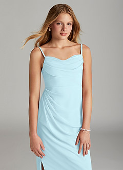 Azazie Mai Junior Cloud Blue Sheath Pleated Chiffon Dress image5