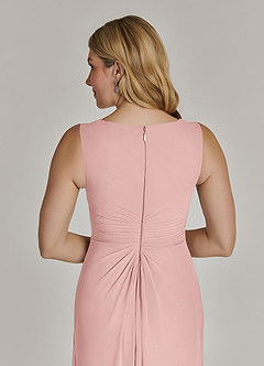 Azazie Manuella Mère de la mariée Robes Robe Trapèze en Mousseline de soie Col V plissé Rose Poudré image9