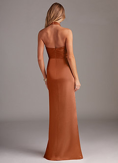 Azazie Jemma Bridesmaid Dresses Copper Sheath Pleated Stretch Satin Dress image6