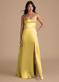Azazie Hope Bridesmaid Dresses Canary A-Line with Pockets Metallic Satin Dress image5