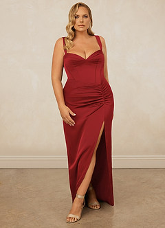 Christian Siriano Bridal for Azazie 1017 Bridesmaid Dresses Pomegranate Sheath Sweetheart Neckline Stretch Satin Dress image9