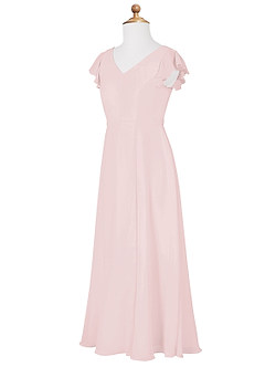 Azazie Claudine Junior Blushing Pink A-Line Pleated Chiffon Dress image7