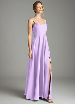 Azazie Elle Bridesmaid Dresses Lilac A-Line Pleated Stretch Satin Dress image4