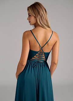 Azazie Aaida Abiti da Damigella Abito A-Line in Raso Elasticizzato Corsetto Blu Inchiostro image2