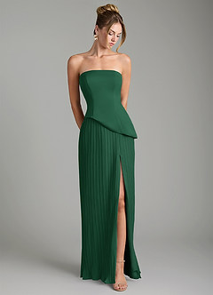 Azazie Tierney Vestidos de damas de honor Vestido Verde Oscuro de Gasa de Línea A Convertible con Palabra de honor image4