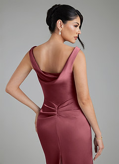 Azazie Spencer Robes de demoiselle d'honneur Robe Sirène en Satin extensible Plissée Rose Du Désert image8