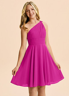 Azazie Charlize Junior Fuchsia A-Line Pleated Chiffon Dress image5