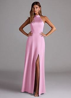Azazie Myra Brautjungfernkleider A-Linie Hoher Kragen Stretch-Satin Kleid Bonbonrosa image5