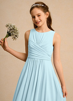 Azazie Ducky Girls Formal Flower Girl Dresses Cloud Blue A-Line Pleated Chiffon Dress image3