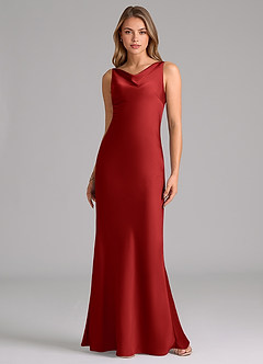 Azazie Allettie Bridesmaid Dresses Pomegranate Mermaid Stretch Satin Dress image6
