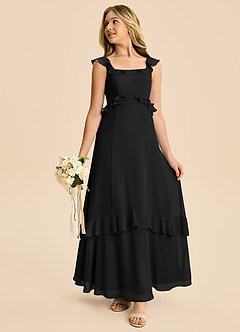 Azazie Mimi Junior Vestido Negro de Gasa de Corte en A con Drapeado image5