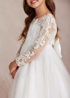 Azazie Elodie Flower Girl Dresses Ivory White Ball-Gown Lace Dress image7