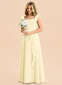 Azazie Nori Junior Lemon Sorbet A-Line Ruched Chiffon Dress image5