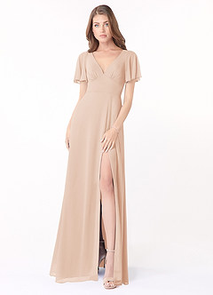 Azazie Kimber Robes de demoiselle d'honneur Robe Trapèze en Mousseline de soie Manches à volants Rose Perle image1