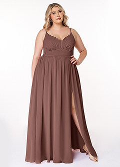 Azazie Rayna Bridesmaid Dresses Espresso A-Line V-Neck Pleated Chiffon Dress image7