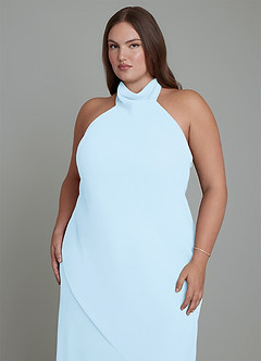Azazie Velli Bridesmaid Dresses Sky Blue Mermaid High Neck Chiffon Dress image9