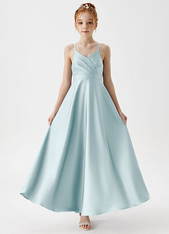 Azazie Avelina Junior A-Linie Plissee Stretch-Satin Kleid Seegrün image5