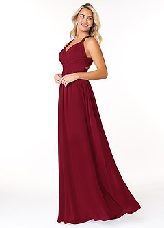 Azazie Ashia Bridesmaid Dresses Burgundy A-Line Pleated Chiffon Dress image3