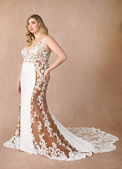 Azazie Estephanie Hochzeitskleider Meerjungfrau-Linie Pailletten Stretch-Krepp Kleid Diamantweiß Mokka image8