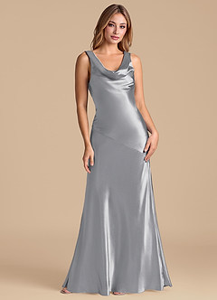 Azazie Rylina 신부 들러리 드레스 인어 메탈릭 새틴 바닥 길이 드레스 image1