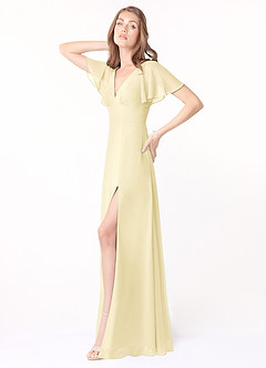 Azazie Kimber Bridesmaid Dresses Lemon Sorbet A-Line Flounce Sleeve Chiffon Dress image3