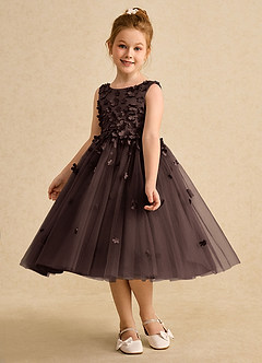 Azazie Lana Blumenmädchenkleider A-Linie ärmellos Matte Satin Kleid Ganache image3