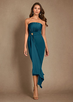 Azazie Dinanta Mother of the Bride Dresses Ink Blue Column Pleated Chiffon Dress image2
