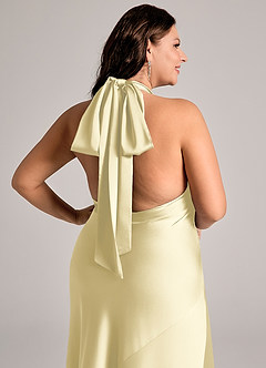 Azazie Velli Bridesmaid Dresses Lemon Sorbet Mermaid High Neck Stretch Satin Dress image12