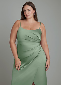 Azazie Calandra Robes de demoiselle d'honneur Robe Fourreau en Satin extensible Plissé Matcha image13