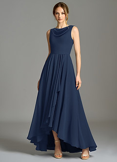 Azazie Wonderland Bridesmaid Dresses Dark Navy A-Line Pleated Chiffon Dress image1
