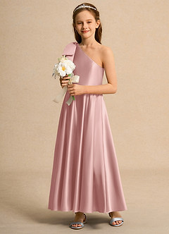 Azazie Guppy Girls Formal Jurken voor bloemenmeisjes A-Lijn Jurk van Mat Satijn One-Shoulder Rosé Goud image5