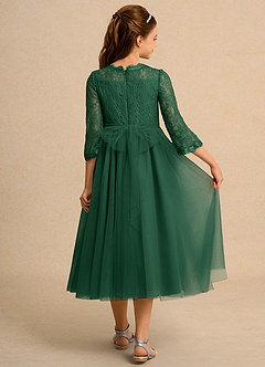 Azazie Lamb Girl Jurken voor bloemenmeisjes Baljurk Jurk van Kant Donkergroen image2