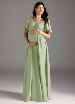 Azazie Verna vestidos de dama de honor de maternidad Vestido de Corte En A Volante Hasta el suelo Satén Elástico image3