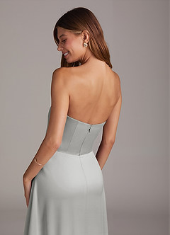 Azazie Wren Robes de demoiselle d'honneur Robe Trapèze Convertible en Satin extensible Sans bretelle Argent image4