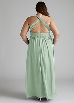 Azazie Ashia Bridesmaid Dresses Agave A-Line Pleated Chiffon Dress image11