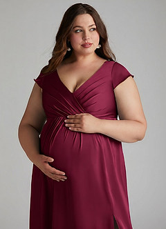 Azazie Allessia Maternity Bridesmaid Dresses A-Line Pleated Stretch Satin Floor-Length Dress image13