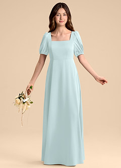 Azazie Briar Junior Sea Glass A-Line Bow Stretch Satin Dress image5