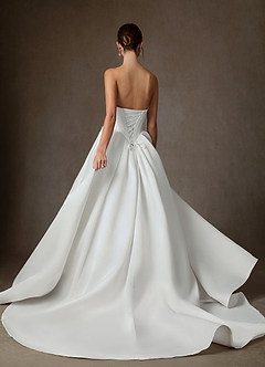 Azazie Suki Wedding Dresses Diamond White Ball-Gown Off the Shoulder Satin Dress image10